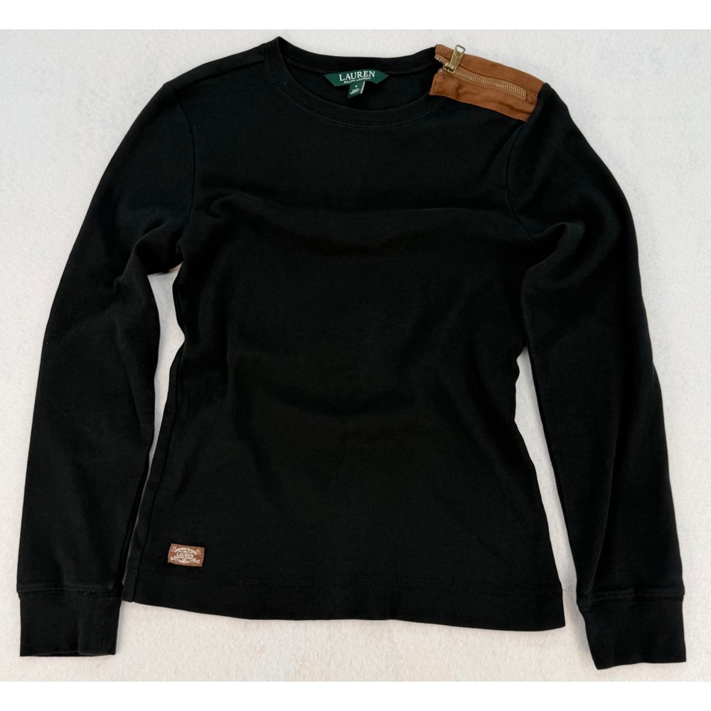 Lauren Ralph Lauren Elbow Patch Top Black Long Sleeve S Preppy Equestrian C